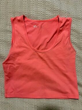 Coral Scoop Neck Cropped Tank Top
